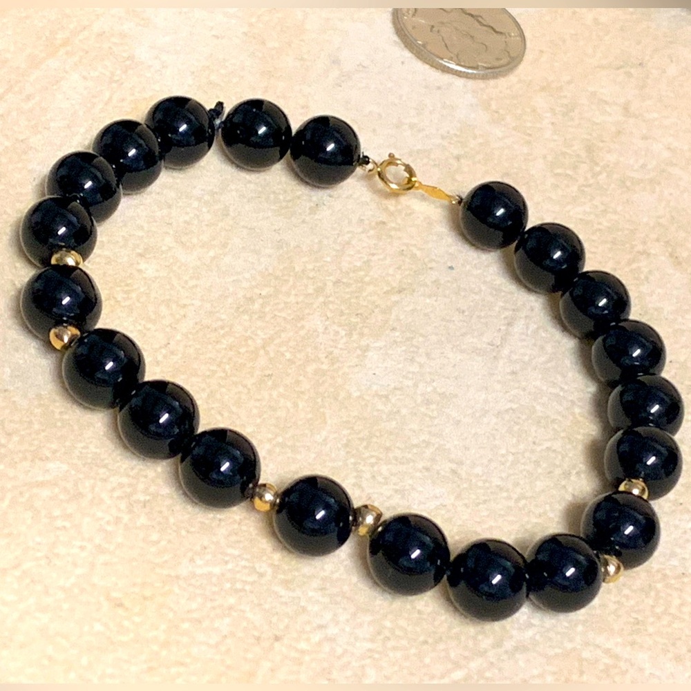 Onyx Bead Bracelet 14k Clasp And Accents 7in+
